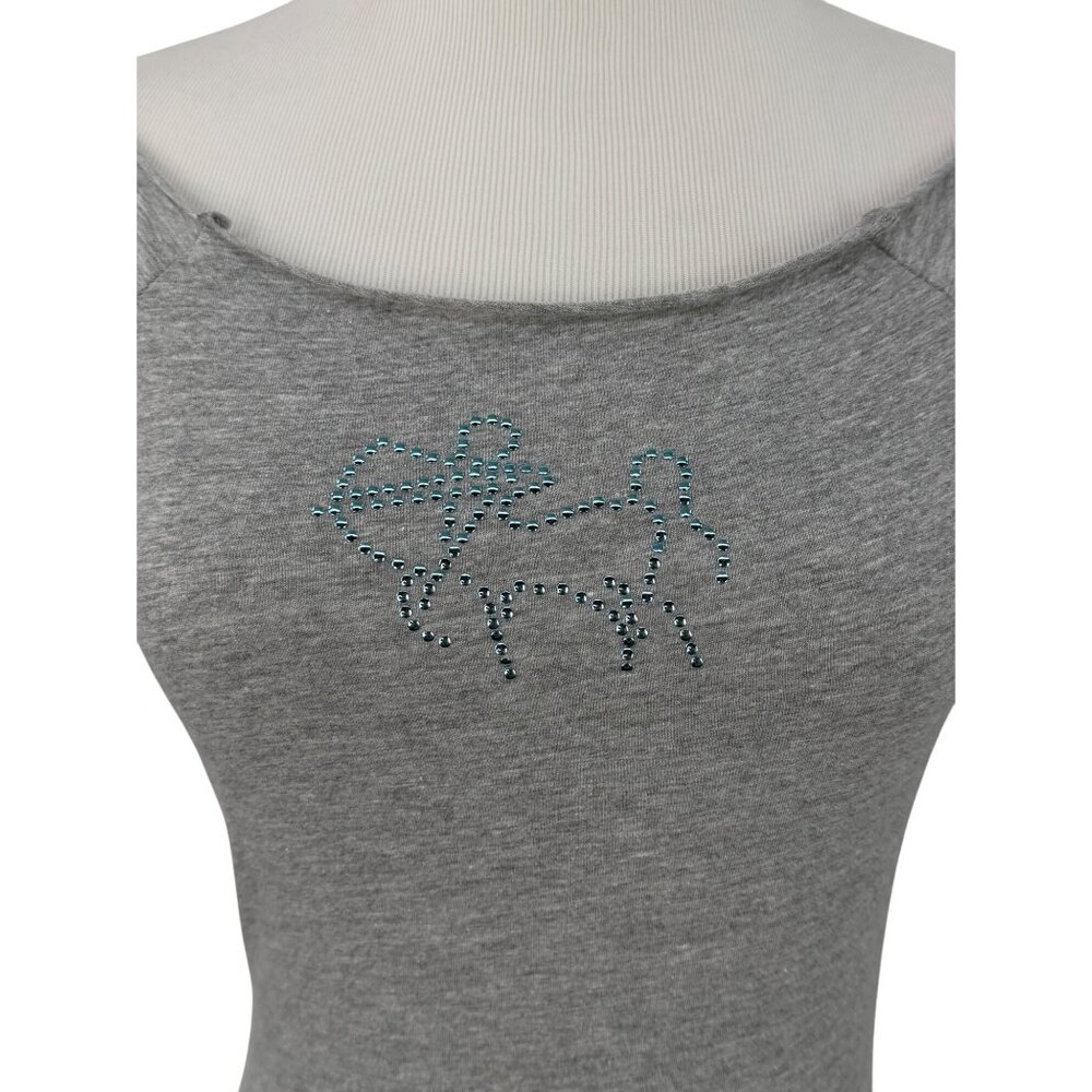 Vtg 90s NWT Gray Studded Sagittarius Zodiac Tee | McBling Noughties Grunge Y2K M - Picture 3 of 15
